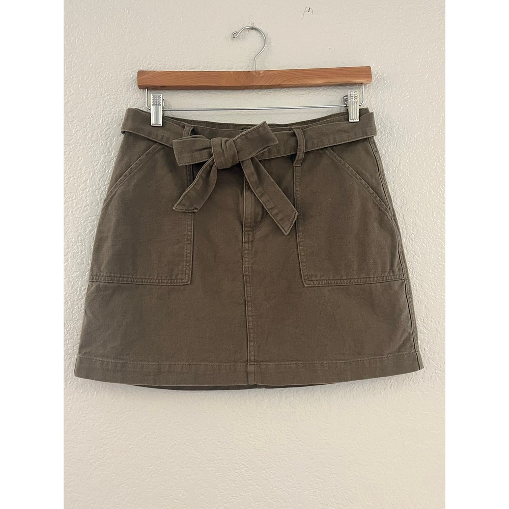 Lucky Brand Olive Green‎ Cotton Utility Mini Skirt with Tie Belt Size 6 28